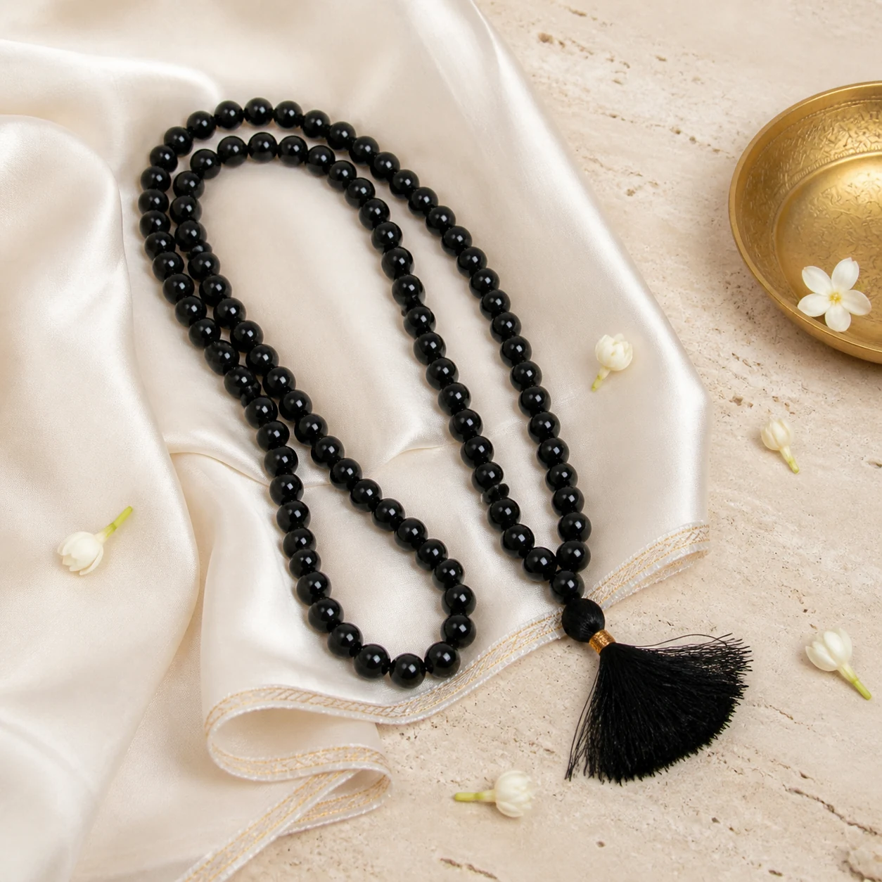 Black Obsidian Mala - 108-bead prayer mala from Lucky Gem House
