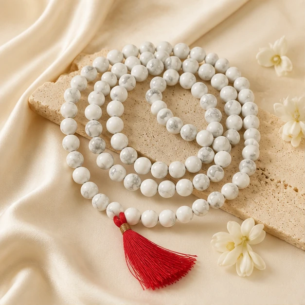 Howlite Mala - 108-bead prayer mala from Lucky Gem House