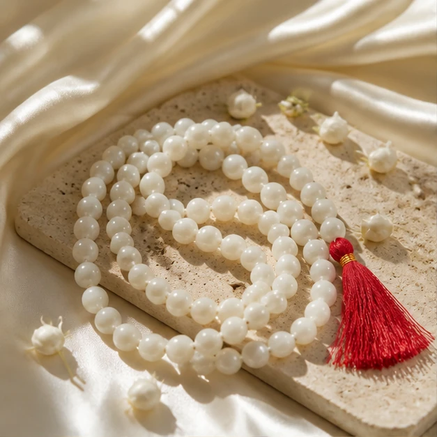 Moonstone Mala - 108-bead prayer mala from Lucky Gem House