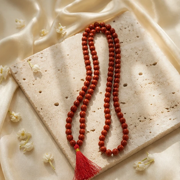 Red Jasper Mala - 108-bead prayer mala from Lucky Gem House