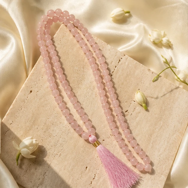 Rose Quartz Mala - 108-bead prayer mala from Lucky Gem House