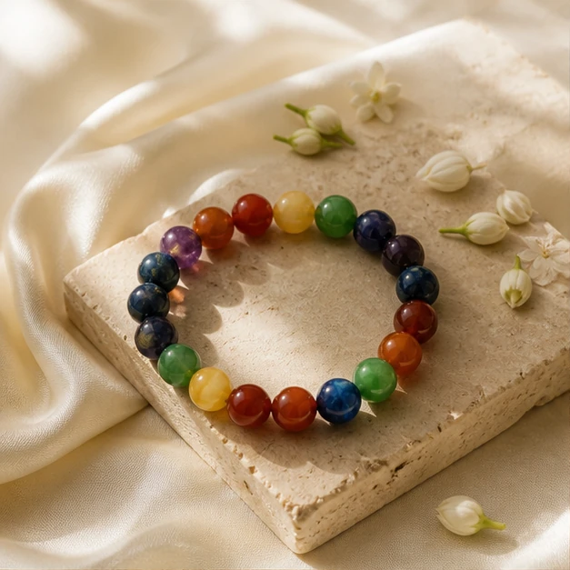 Seven Chakra Bracelet - Mixed natural-stone bracelet from Lucky Gem House