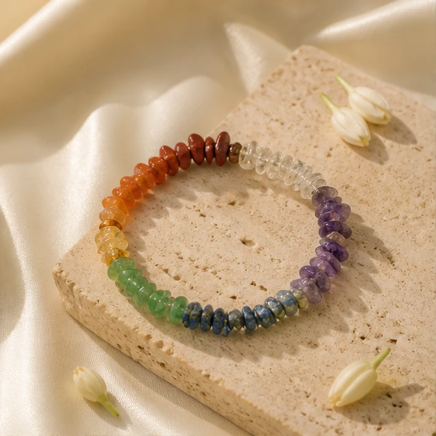 Seven Chakra Chip Bracelet - Natural stone-chip bracelet from Lucky Gem House